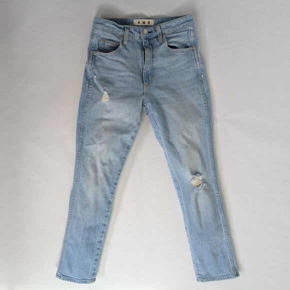 Amo Jeans Chelsea Crop Womens 26 Blue Straight Leg High Rise Distress Light Wash - Picture 1 of 11